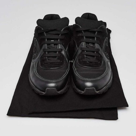 Chanel Black Leather/Suede Logo Sneakers Size